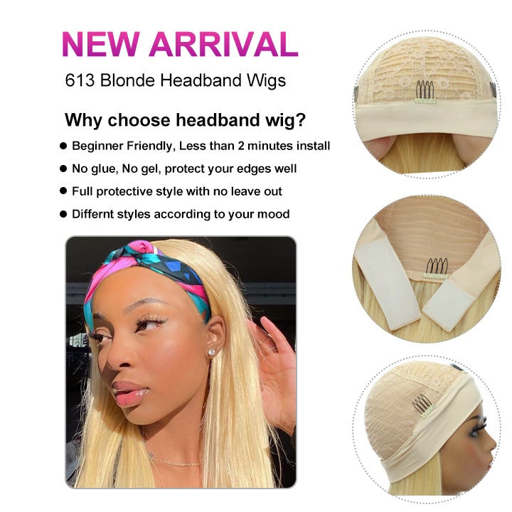 613 Blonde Hair 100% Human Hair Headband Wig